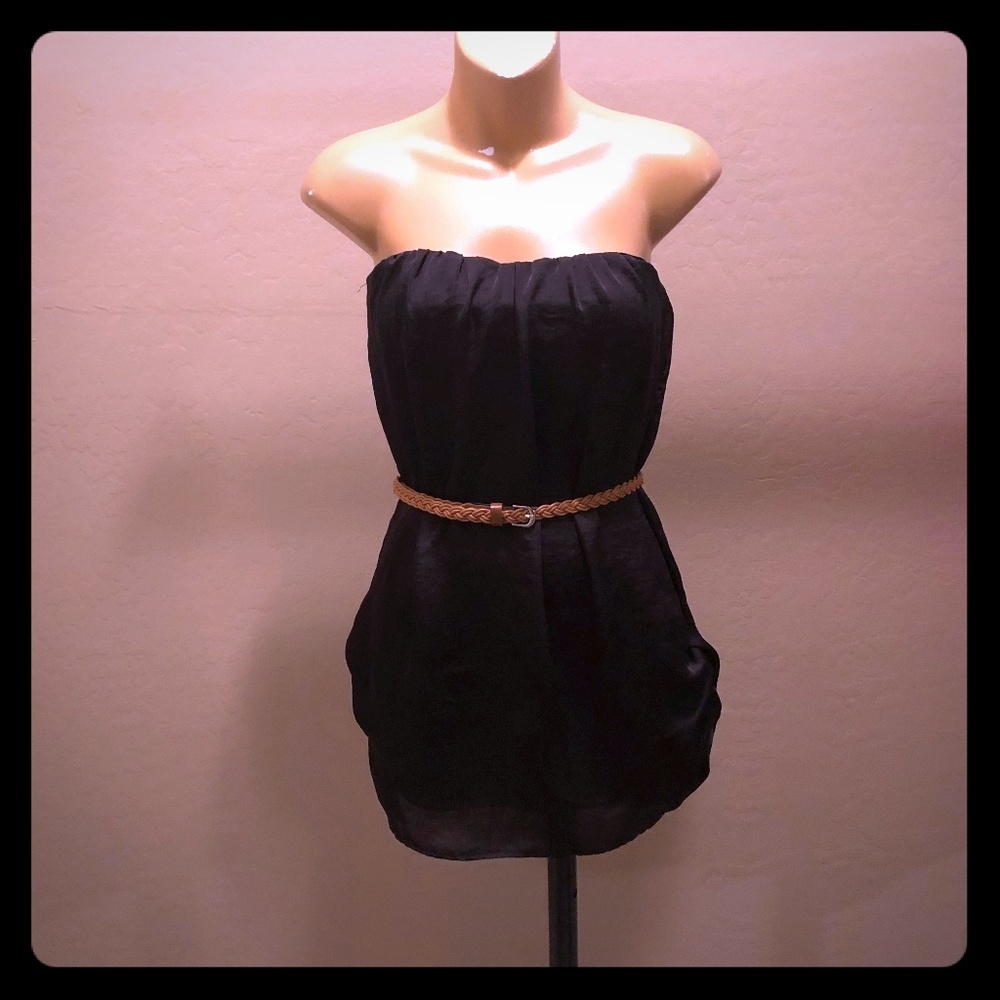 Black sexy strapless tube dress top